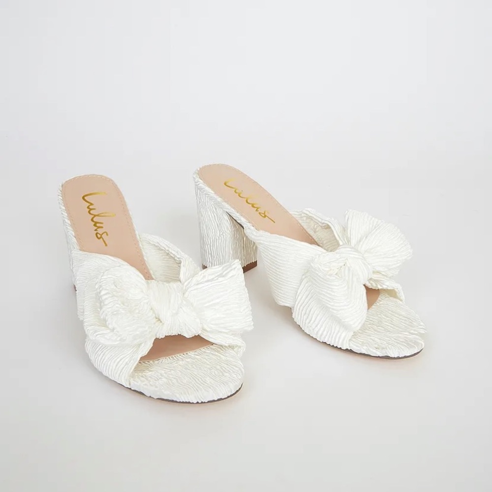 White wedding block heel with bow detail